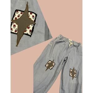 Size 4 Upcycled Denim Joggers | Boho Indie Maximalist Reworked and Recycled